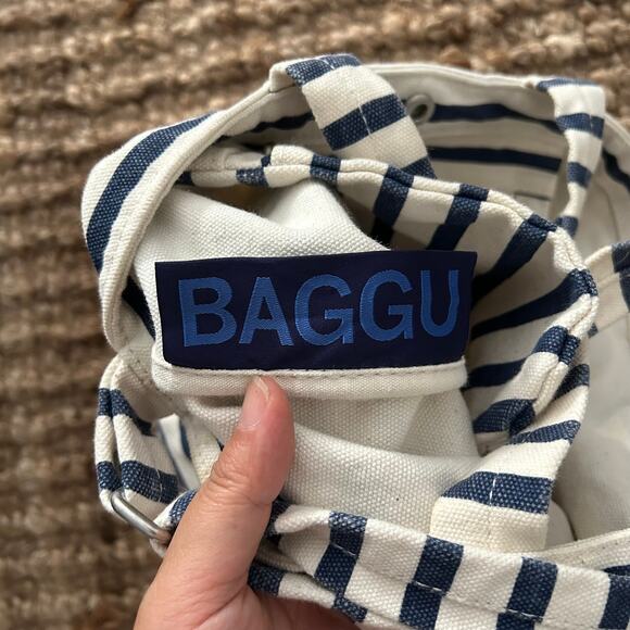 BAGGU Duck Bag – The Surf Club Striped Nautical Style Canvas Tote - Picture 7 of 8